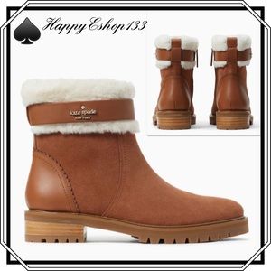 ♠️kate spade Bailee Winter Lug Sole Booties Lamb Suede Leather Faux Fur